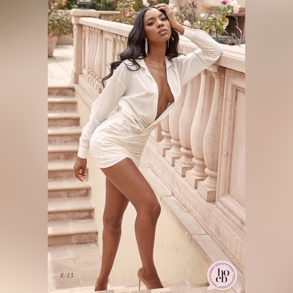 House of CB - ‘Nicolette’ White Draped Shirt Dress - Picture 8 of 14